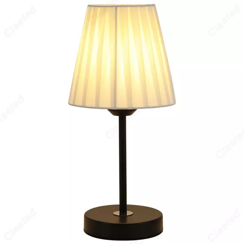 Lámpara de mesa plisada Retro nórdica, luz de escritorio de tela, luz de noche LED, lámpara de mesita de noche para dormitorio, lámparas de ambiente femenino para decoración del hogar