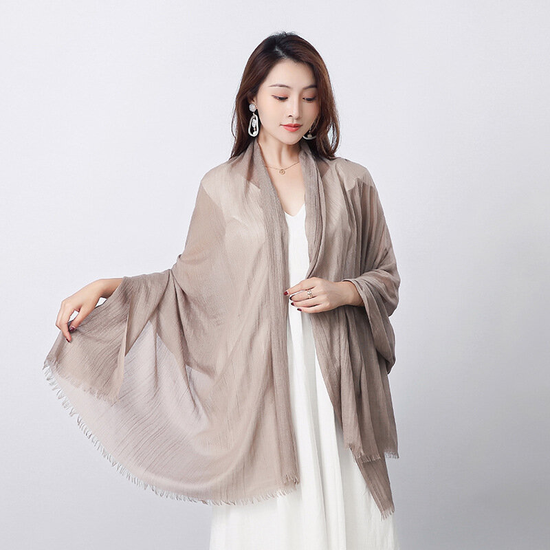 Bufanda de algodón y lino para mujer, chal grande con borlas, de Color liso, a la moda, para primavera, 2023