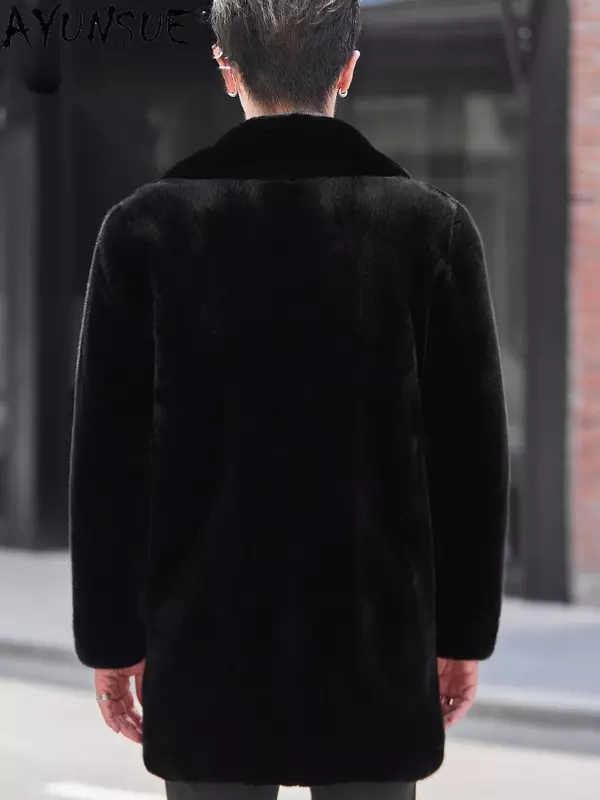 AYUNSUE wysokiej jakości naturalne futro kurtki z norek dla mężczyzn 2023 zimowe kurtka z prawdziwego futra z norek casualowe w stylu Streetwear z kołnierzykiem w połowie długości