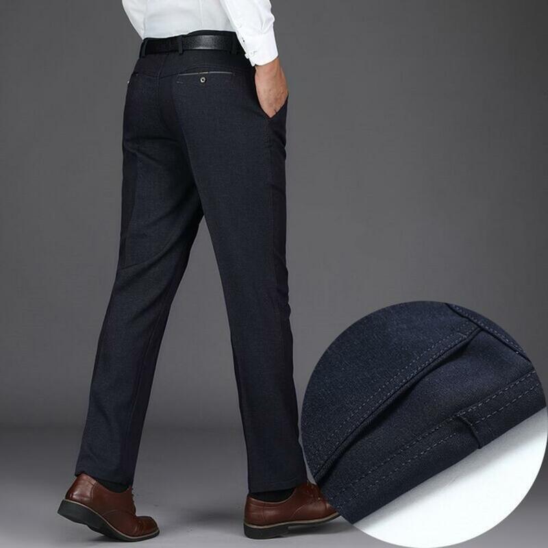 Wysokiej jakości jesienno-zimowe męskie spodnie garniturowe spodnie biurowe biznesowe czarne niebieskie elastyczne klasyczne spodnie męskie duże rozmiary