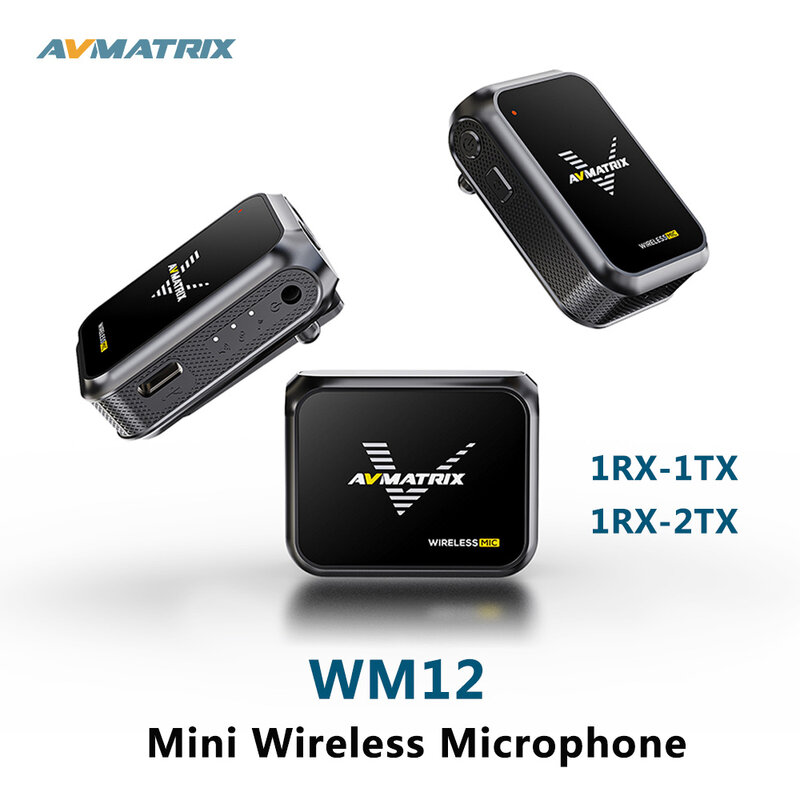 Avmatrix wm12 2,4g mini drahtloses mikrofon m entfernungs übertragung empfänger sender für interview vlog live streaming