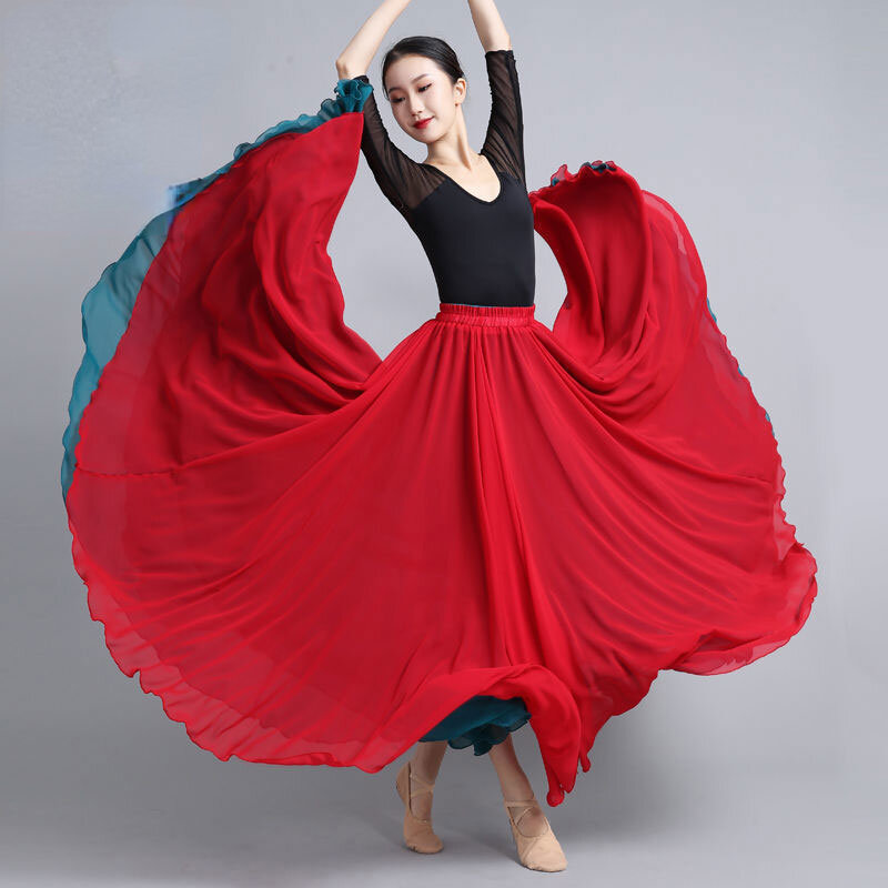 Falda Swing grande de gasa de doble cara para mujer, traje de danza clásica de 540/720 grados, maxifalda para actuación en escenario