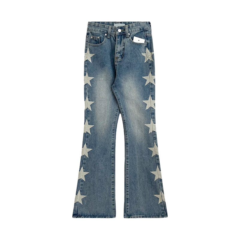 Vintage nadruk gwiazdy styl uliczny spodnie dżinsowe