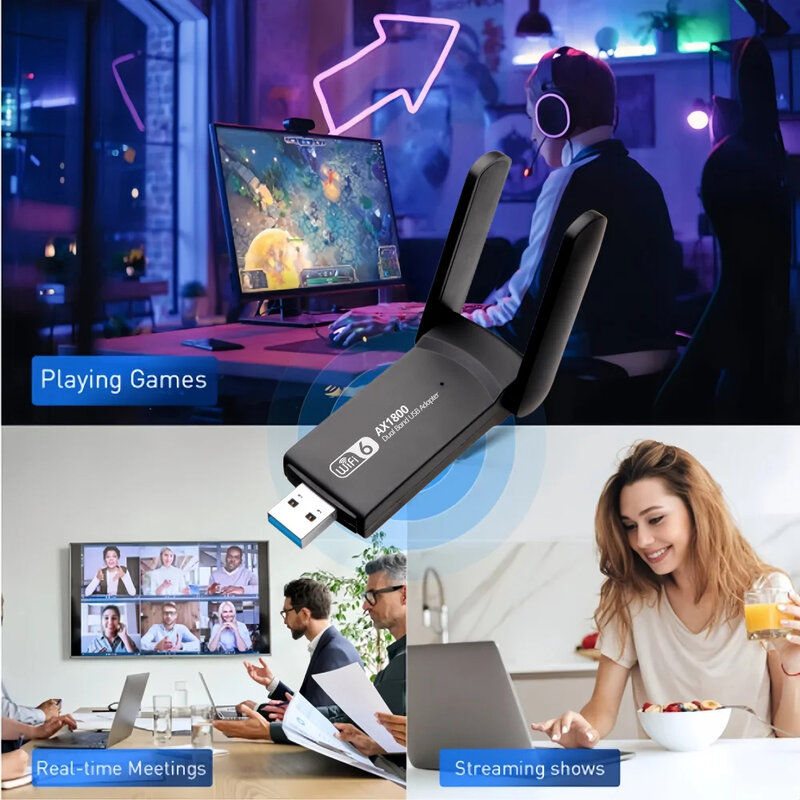 WiFi6 USB WiFi Adapter 1800Mbps Dual Band AX1800 2.4G/5GHz Network Card USB3.0 Wifi Dongle Receiver MU-MIMO For PC Laptop Window
