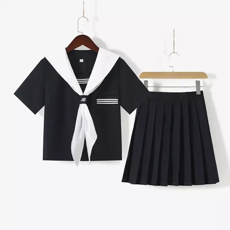 Moda Jk Mundurek szkolny dla dziewczynek Słodka granatowa marynarska sukienka i plisowana spódnica Koreańskie zestawy mundurów Japońskie anime Kostium Cosplay