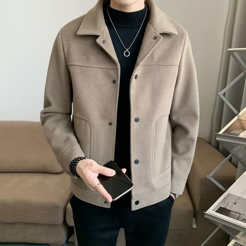 Fashionable Men Jacket Men's Thick Cardigan Jacket with Turn-down Collar Warm Pockets for Fall Winter Season Stylish for Men