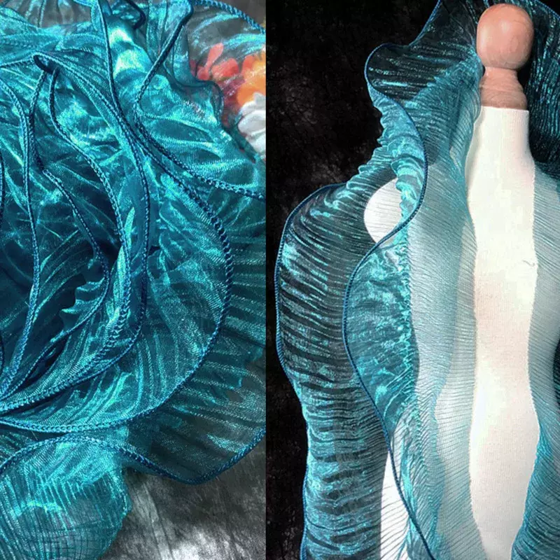 Plissado Crystal Organza Lace Edge Reunidos Fita Guarnição, iridescente afiação Trimmings Tecido, 13 cm de largura, 1 m, 3 m, 5 m, 10m