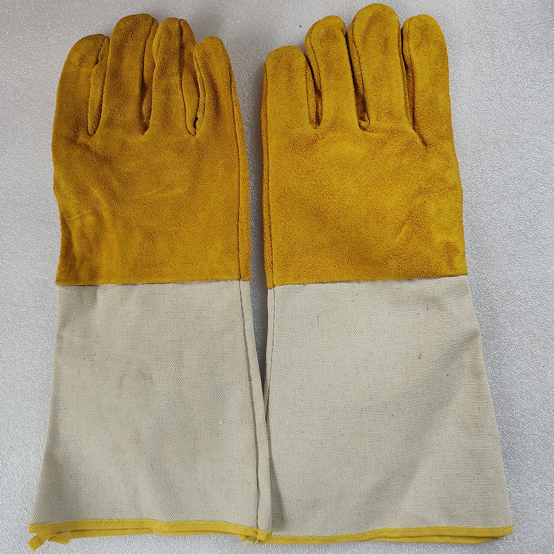 Guantes de soldadura de cuero largos resistentes al desgaste, guantes protectores de soldador, manga de lona