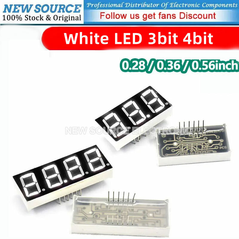 Pantalla LED blanca de 10 piezas, 0,28 pulgadas, 0,36 pulgadas, 0,56 pulgadas, 3 bits, 4 bits, ánodo de cátodo, pantalla de 7 segmentos, tubo Digital LED