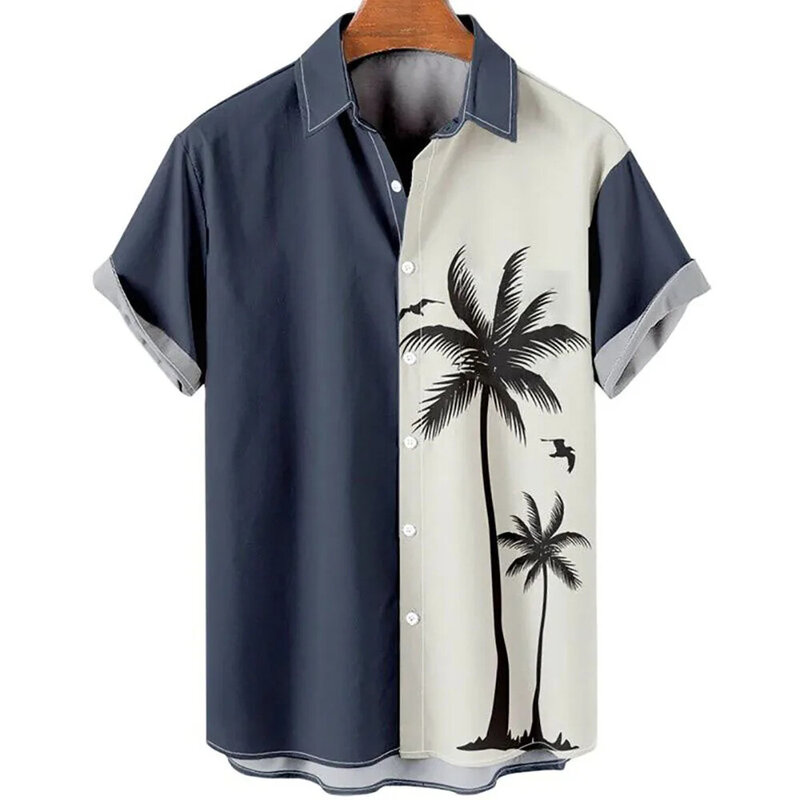 قميص شاطئ هاواي رجالي ، طباعة شجرة جوز الهند ، توبات كاجوال بأكمام قصيرة ، قميص كبير الحجم ، ملابس عصرية ، تخفيضات ، صيف