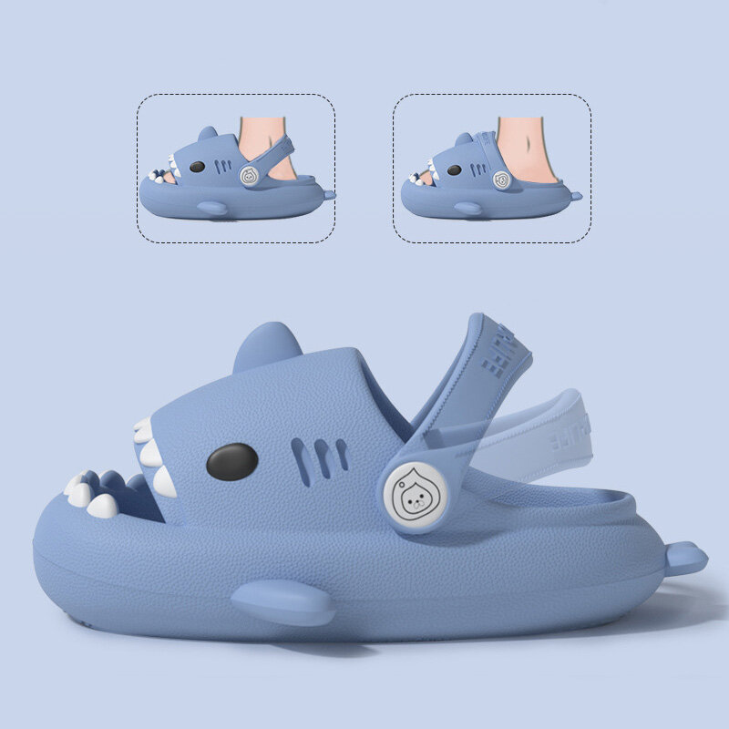 Sandalias antideslizantes para niños y niñas, zapatos de tiburón de dibujos animados, suela gruesa y suave, Verano