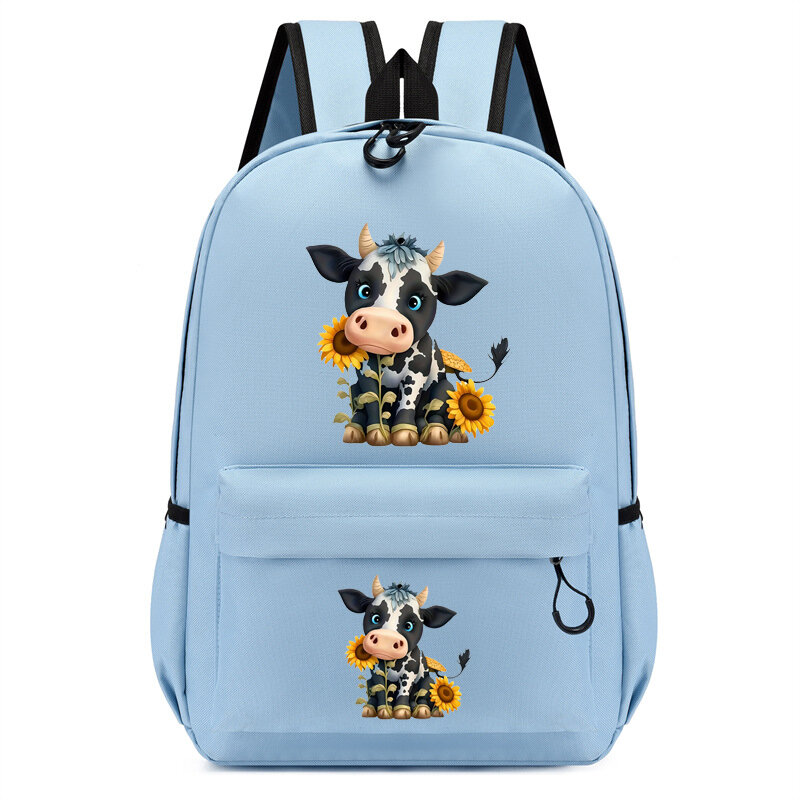 Mochila escolar con estampado de vaca y girasol para niños, morral de Anime bonito para guardería, mochilas de viaje para niños, mochila escolar para estudiantes