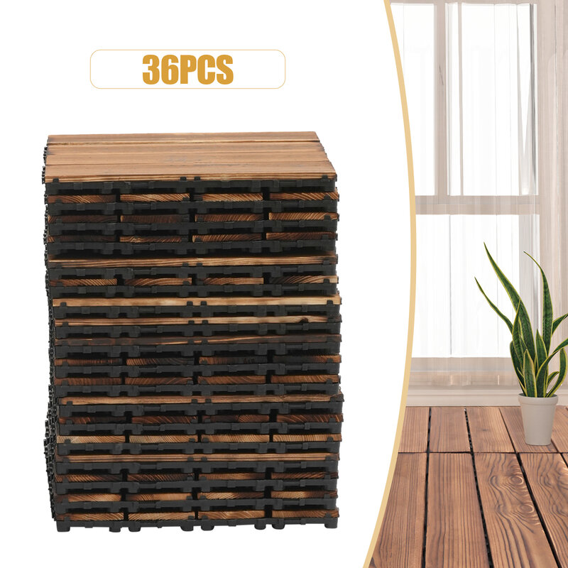 36 Pack Hardwood Interlocking Patio Deck Tiles, Wood Interlocking Flooring Tiles,12" × 12" Interlocking Patio Tiles,Outdoor Inte