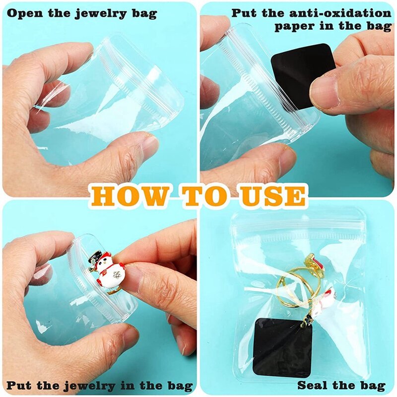 120Pcs Clear Jewelry Plastic Zipper Closure Bags Sets,With Jewelry Anti-Tarnish Paper Tab Strips For Jewelry Gift Card