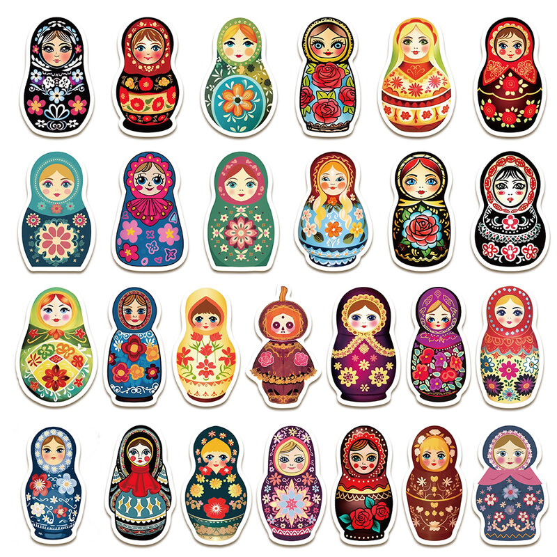 Pegatinas rusas de anidación para muñecas, pegatinas decorativas de estilo retro europeo y americano, para equipaje, iPad, guitarra, monopatín, DIY, 52 piezas