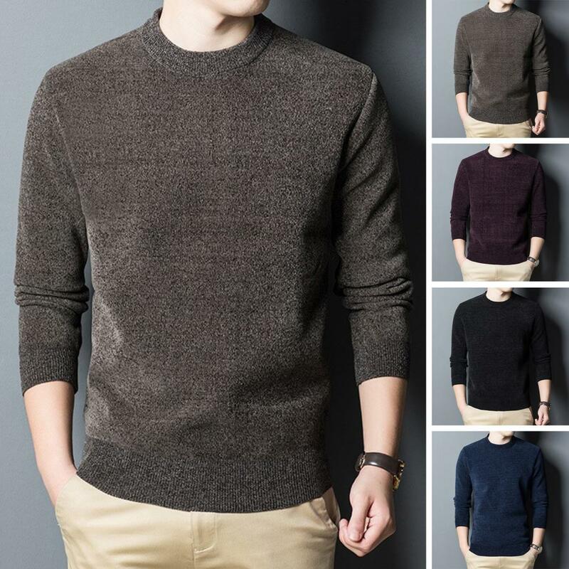 Lightweight Knitted Cotton Sweater Round Neck Men Sweater Thick Knitted Men's Sweater Round Neck Long Sleeves Casual for Home