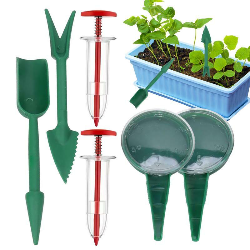 Semoir à main portable pour jardin, épandeur à main avec 2 outils de repiquage, outil de semis pour balcon et pelouse, 4 pièces