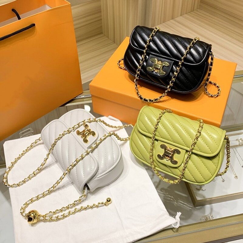 Mini bolsa de couro para mulheres Carteira popular, Mobile Phone Crossbody, Zipper Bags, Preto, Branco, Verde, Design de marca de luxo