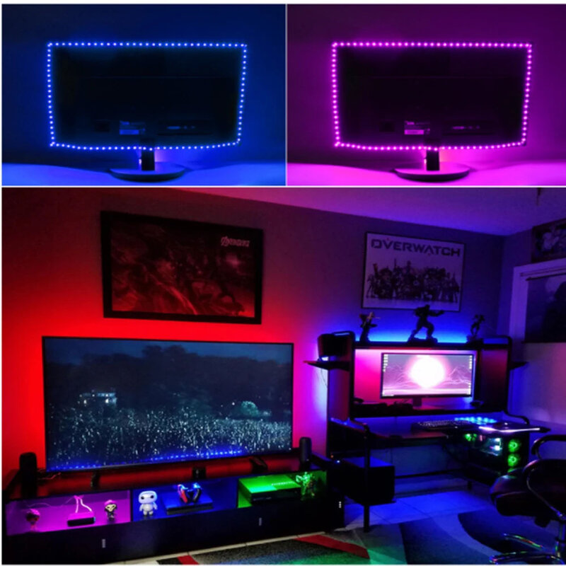 색상 변경 RGB LED USB 라이트 바, 유연한 라이트 바, 어린이 놀이방 홈 TV 백라이트 장식, 버튼 3 개, 1 m, 2 m, 3 m, 5m