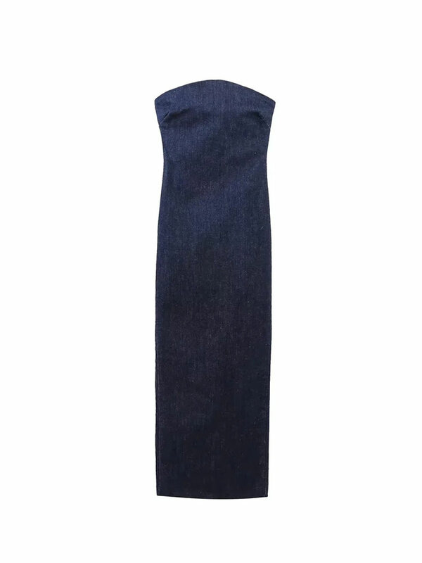 Nlzgmsj traf sexy träger lose rücken freie Reiß verschluss Split Kleid Party blau Denim weibliches langes Kleid für Frauen Kleidung Abendkleider