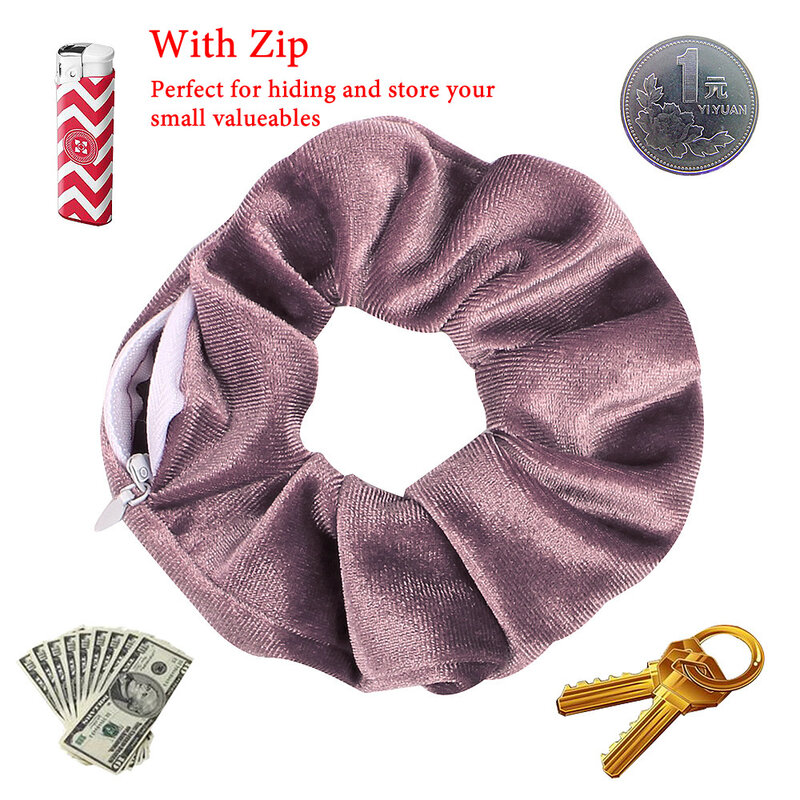 Portable Secret Hair Tie Storage Case, Hidden Safe Sight, Scrunchie com Zipper, Hide Key Cash, Jóias para viagens, ao ar livre