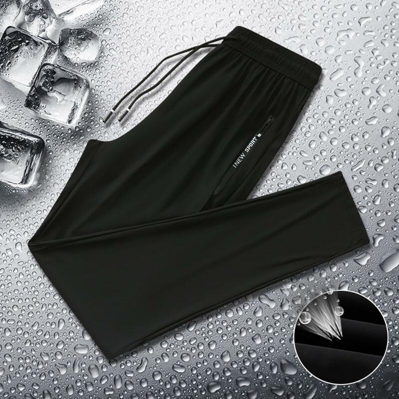 Fitness Trousers Shrinkable Cuffs Summer Outdoor Ice Silk Jogging Pants Mid-rise Fast Drying Jogging Trousers Streetwear