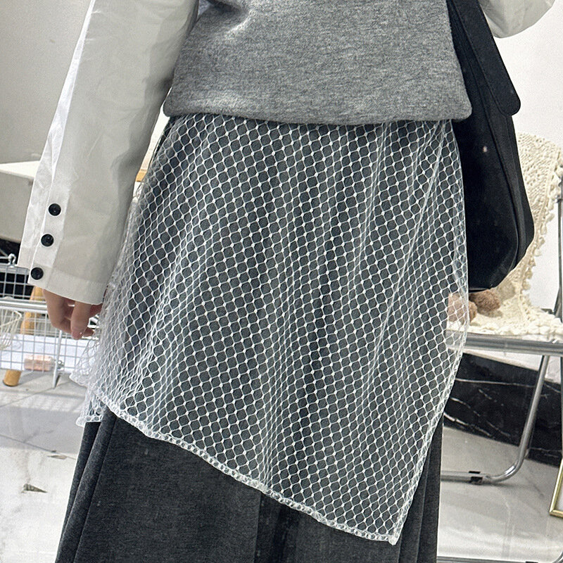 INS falda de hilo en capas de encaje de cortina coreana, combinada con delantal medio atado, emparejado con faldas y pantalones, delantal único