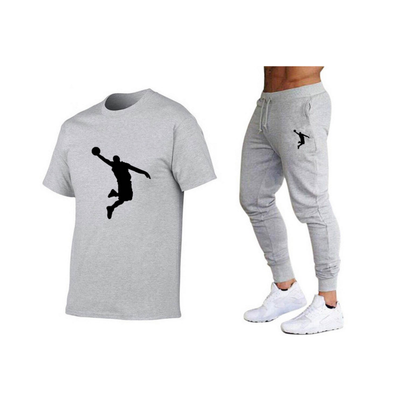 Лидер продаж, летний комплект из футболки и брюк, повседневные брендовые штаны для фитнеса и бега, футболки, модный мужской костюм в стиле хип-хоп