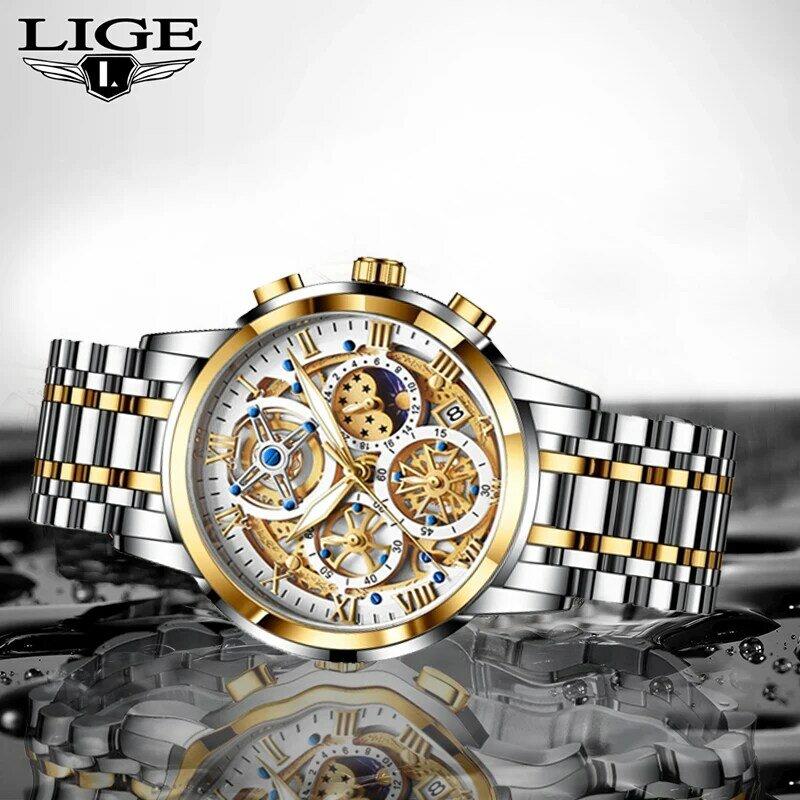 LIGE-reloj analógico de acero inoxidable para hombre, accesorio de pulsera de cuarzo resistente al agua con cronógrafo, complemento Masculino deportivo de marca de lujo con diseño Original