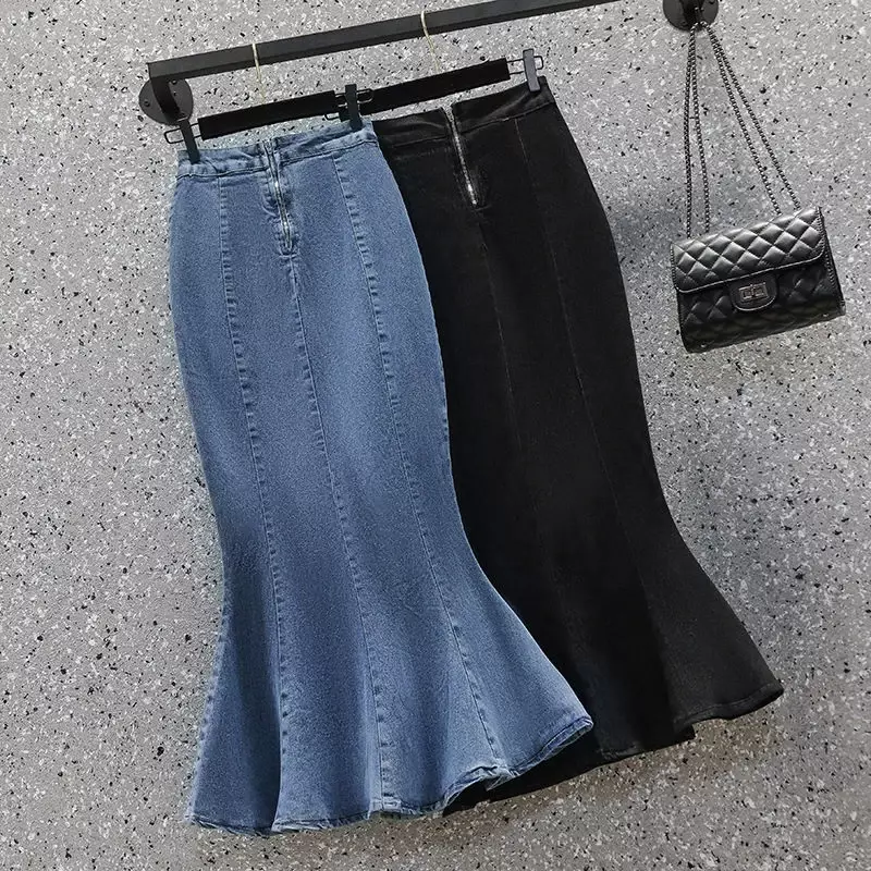 Женская джинсовая юбка-русалка, юбка средней длины с завышенной талией, облегающая юбка в уличном стиле, лето 2024