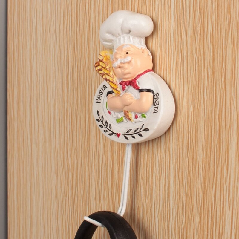 น่ารักครัว-ตะขอผ้าเช็ดตัวการ์ตูน Chef รูปร่างตะขอประตูเสื้อผ้า Coat แขวนหมวกร้านอาหาร-Decor Hook