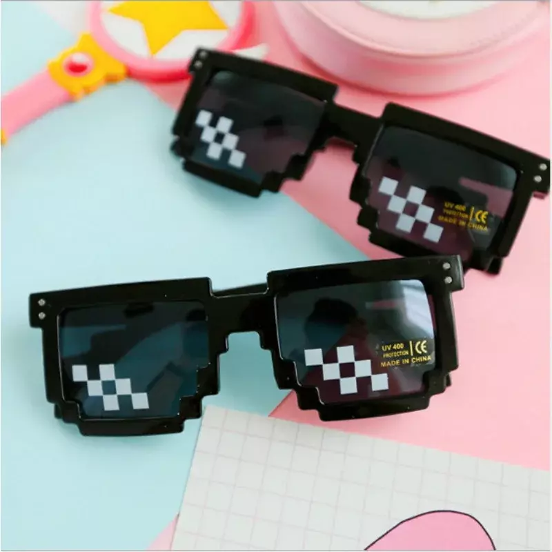 Funny Mosaic Sunglasses for Mens Womens Pixel Black Retro Gamer Robot Sunglasses Cool Party Vintage Shades Eyewear