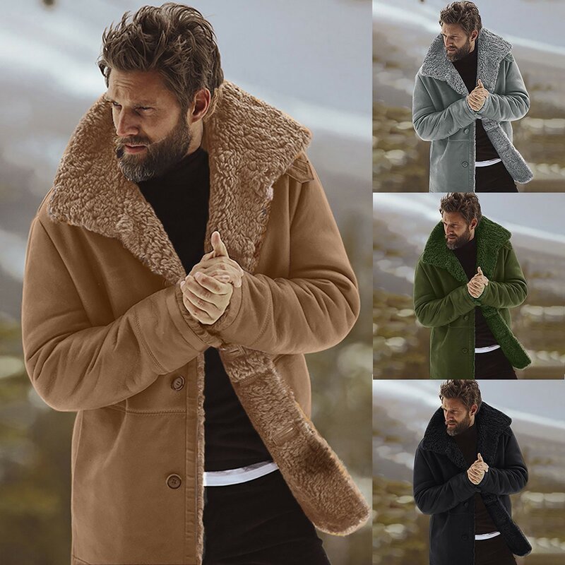 Męska zimowa kurtka z wełny ze strzyży ciepła wełna z podszewką do domu na zewnątrz kurtka luźna górski płaszcz bluza