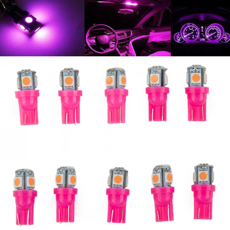 10 szt. Żarówek światła samochodowe LED różowe zaklinowane akcesoria samochodowe oświetlenie wnętrza Super jasne T10 194 168 W5W 5050 SMD