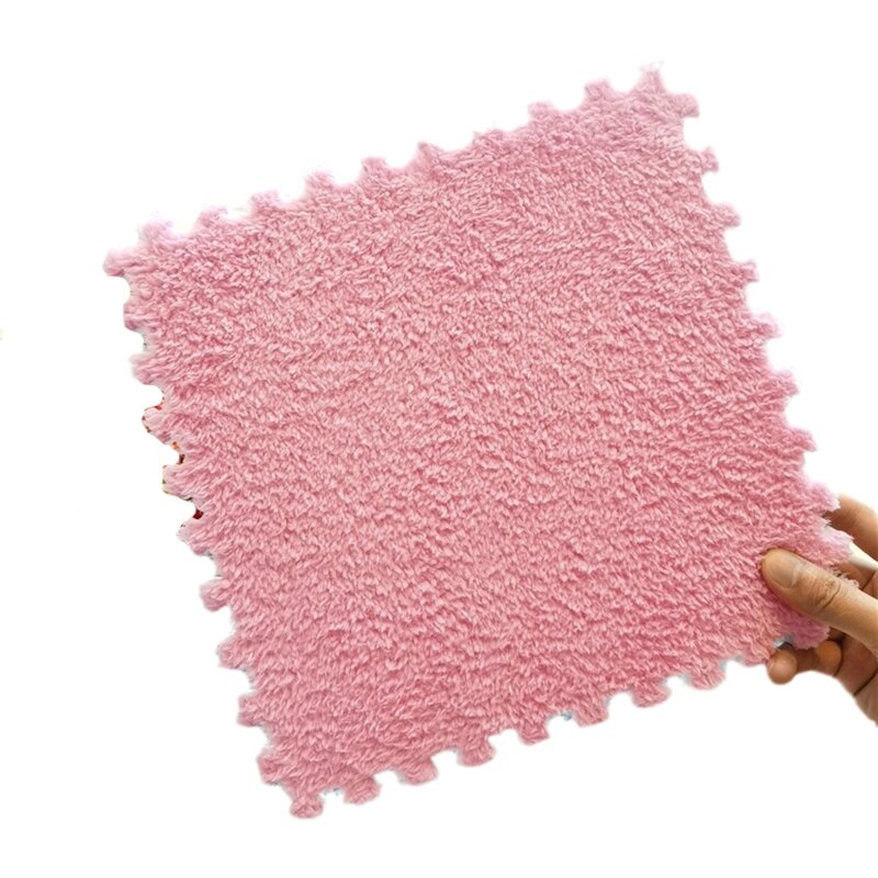 KX4B 1Pc blokująca mata piankowa jednokolorowy puszysty dywan Puzzle płytki podłogowe pluszowy dywanik układanka DIY Baby Decor