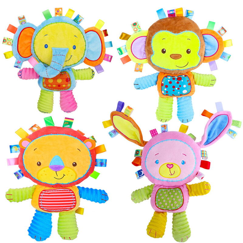 Lovey juguete de campana de felpa de elefante, etiquetas de bebé, Animal de peluche suave, sonajeros integrados, juguete sensorial para recién nacido, regalos para niños pequeños
