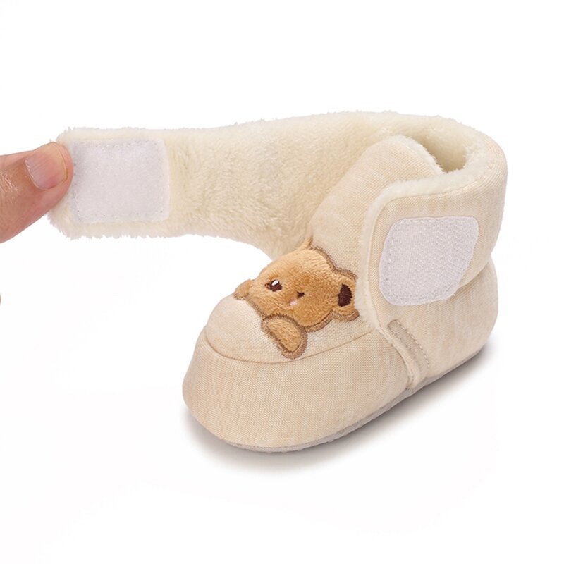 Зимние Детские теплые ботинки с милым медведем, мягкая подошва для новорожденных, обувь для маленьких девочек