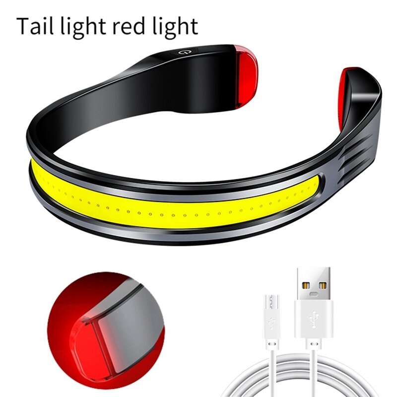 Recarregável Running Head Light, Lâmpada LED brilhante, Luz forte, Farol de pesca com cauda, Luz vermelha