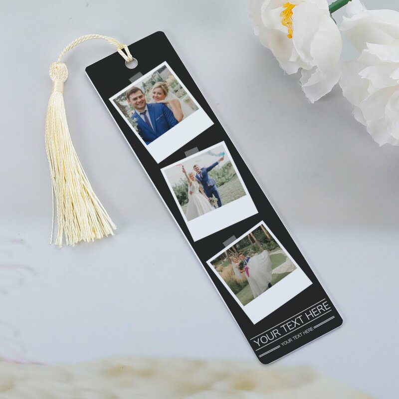 Metal UV Bookmarks com Tassel, Foto personalizada, Estética Book Mark, Presente de leitura do texto personalizado para casais e familiares