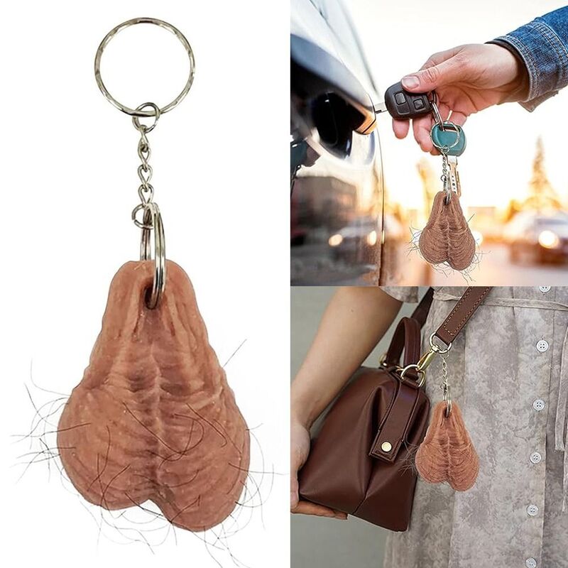 Rubber Hairy Balls Keychain Creative Craft Testicle Design Bag Keychain Gag Gift Car Keychain
