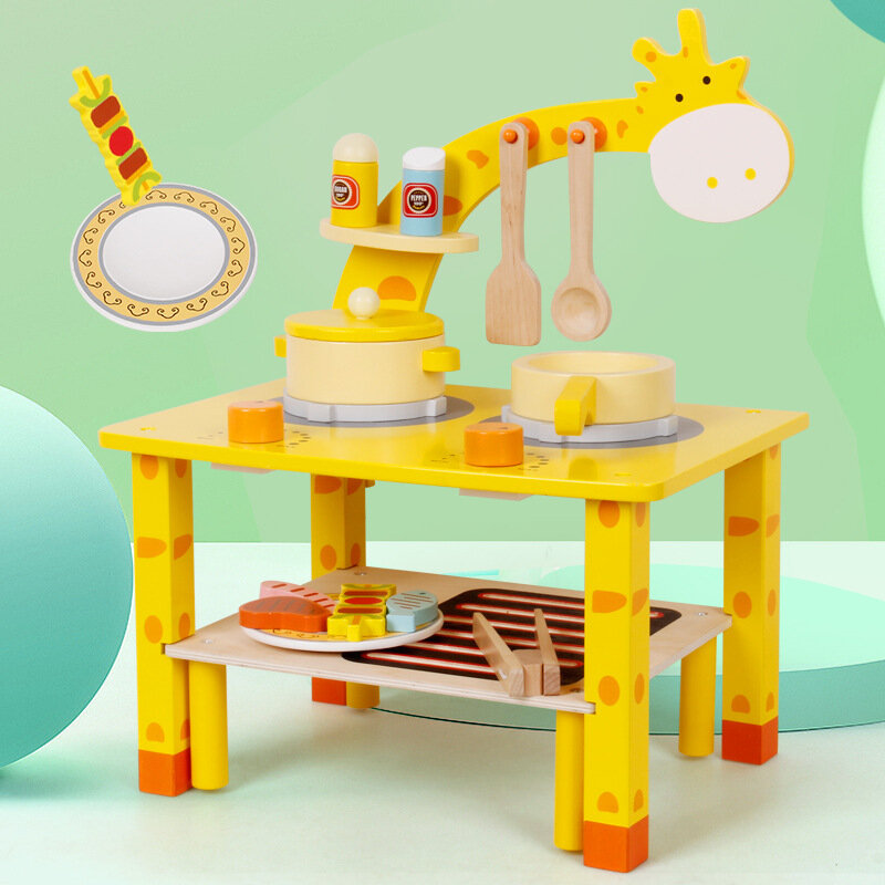 Girafa fogão churrasco conjunto menino e menina de madeira jogar casa simulação cozinha cozinhar brinquedos