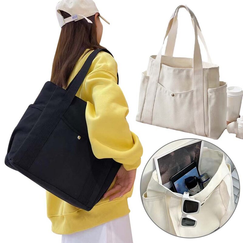 女性用多機能ショルダーバッグ,単色キャンバスハンドバッグ,ファッショナブルなショッピングバッグ,シンプルでファッショナブル