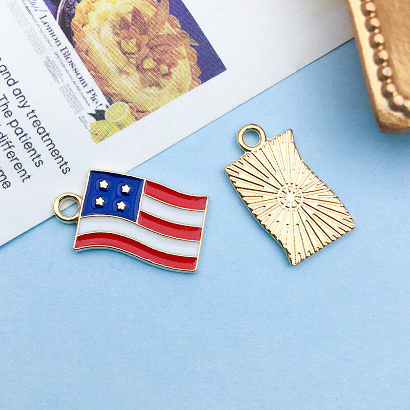  10pcs Mixed American Flag Pendant DIY Couple Necklace Bracelet Keychain Accessory Charms Jewelry Independence Day Gift