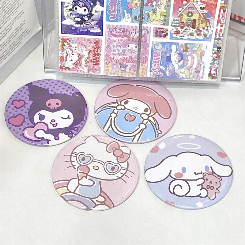 Sanoli espejo redondo pequeño portátil, accesorios de dibujos animados, maquillaje para estudiantes, creativo y lindo, Hello Kitty Mymelody Kuromi