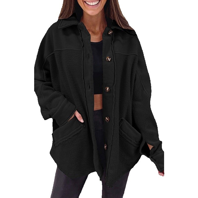 Осеннее Новое однотонное пальто с длинным рукавом, женская Свободная Повседневная стильная куртка с пуговицами и карманами