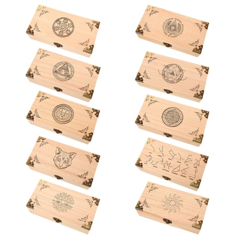Cajas de madera hechas a mano con soporte para cartas, almacenamiento de tarjetas de juego de Tarot de viaje, cajas decorativas para tarjetas, R66E