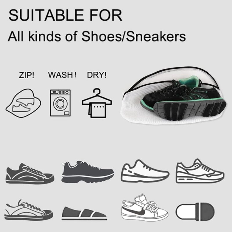Borsa per il lavaggio delle scarpe borse per la biancheria delle scarpe in rete con chiusura a Zip per scarpe da ginnastica scarpe da corsa calze lavatrici borsa per reggiseno in rete