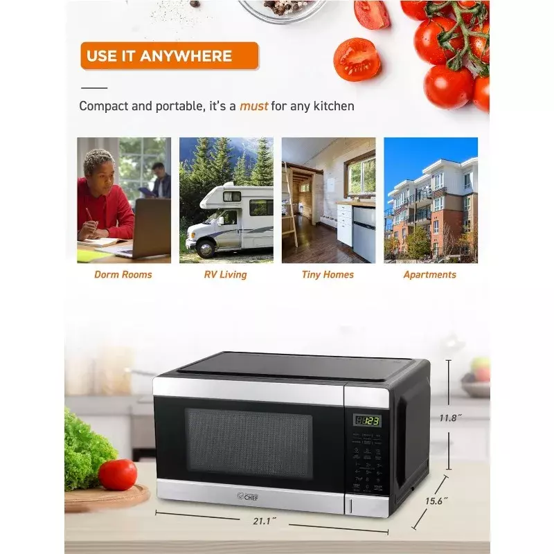 HAOYUNMA 1.1 Cu Ft Microwave with 10 Power Levels, Small Microwave with Push Button, 1000W Countertop Microwave