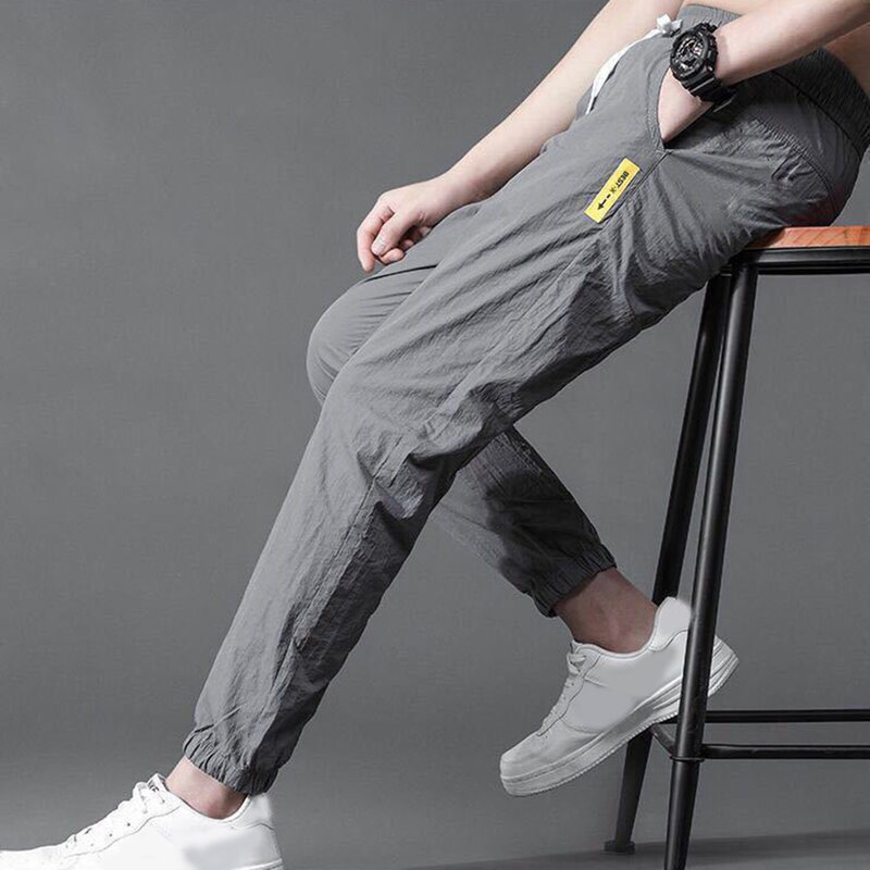 Trousers Men Pants Daily Leisure Loose M-4XL Solid Color Spring Summer Sweat Thin Suits Casual Lace-up Comfortable