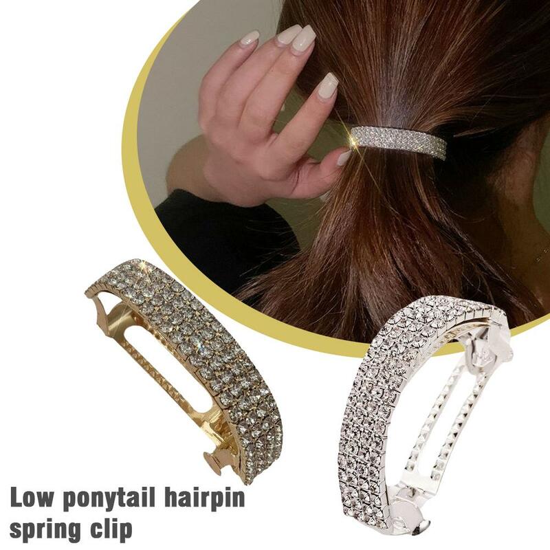 Shiny Rhinestone Low Ponytail Holder Hairpin Spring Gentle Hair Accessories Women Girls Elegant Clip Hair Claws U1F4